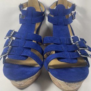 Express Women’s Platform Wedge w/ Ankle Buckled Strappy Sandals Blue US Size 6